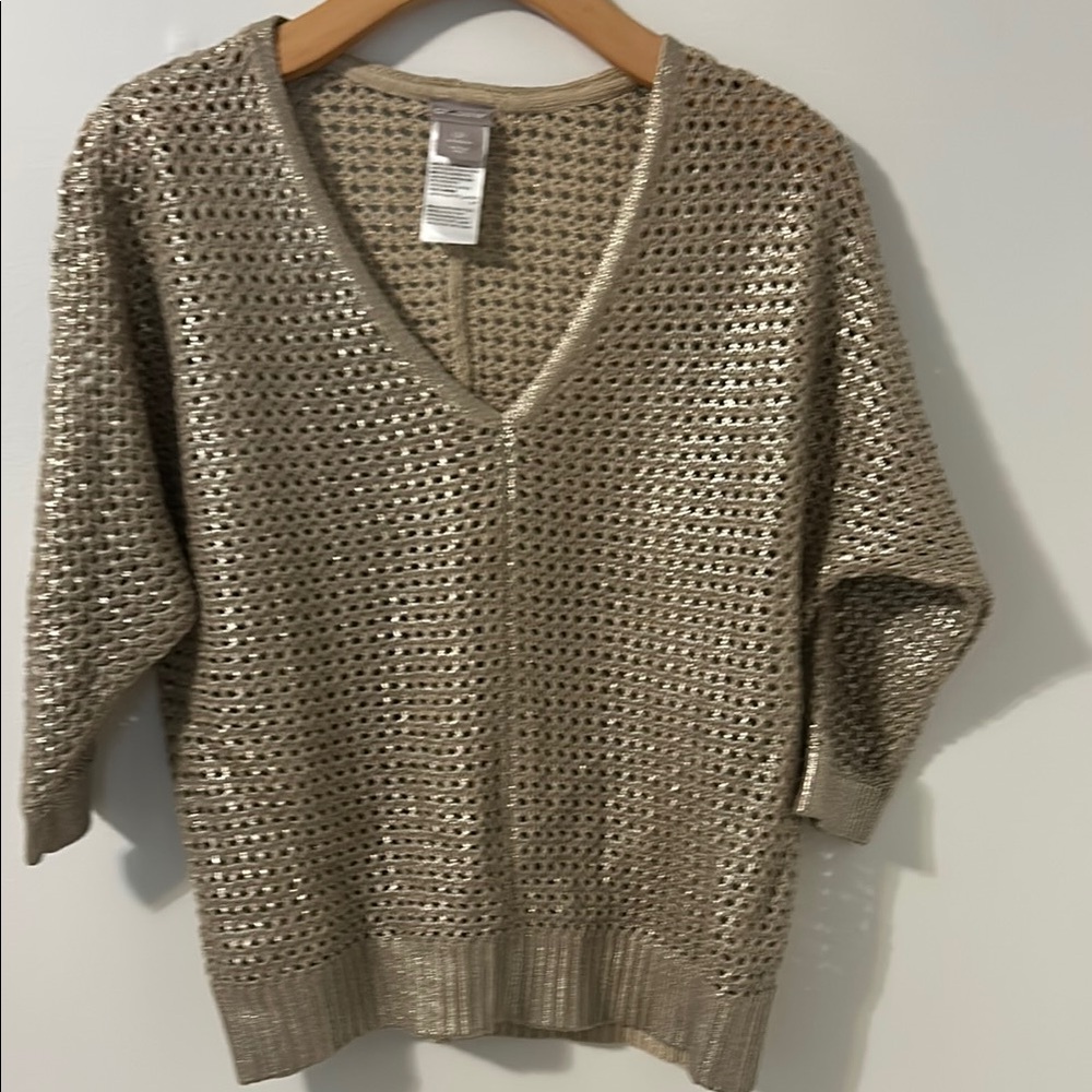 Chico's gold  V-Neck Sweater Relaxed Fit